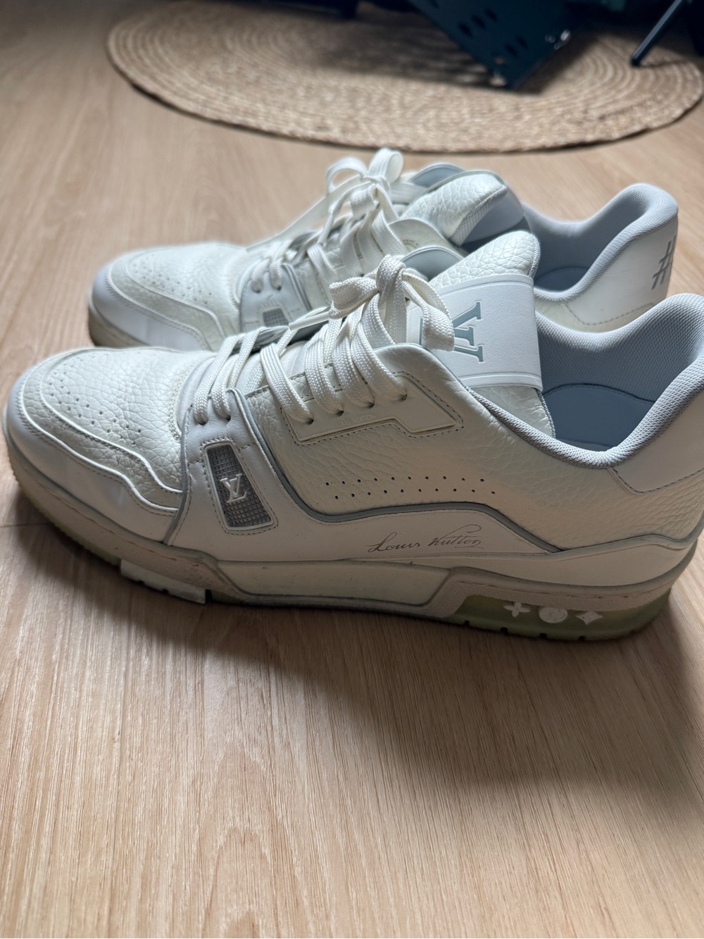 Louis Vuitton White and Light Gray LV Trainer Sneakers - Men